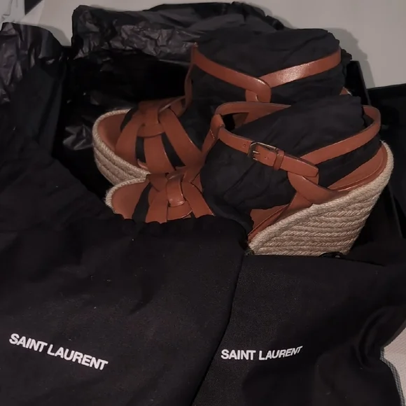 Saint Laurent Tribute Espadrille Wedge Sandals - Leather YSL - Picture 4 of 10